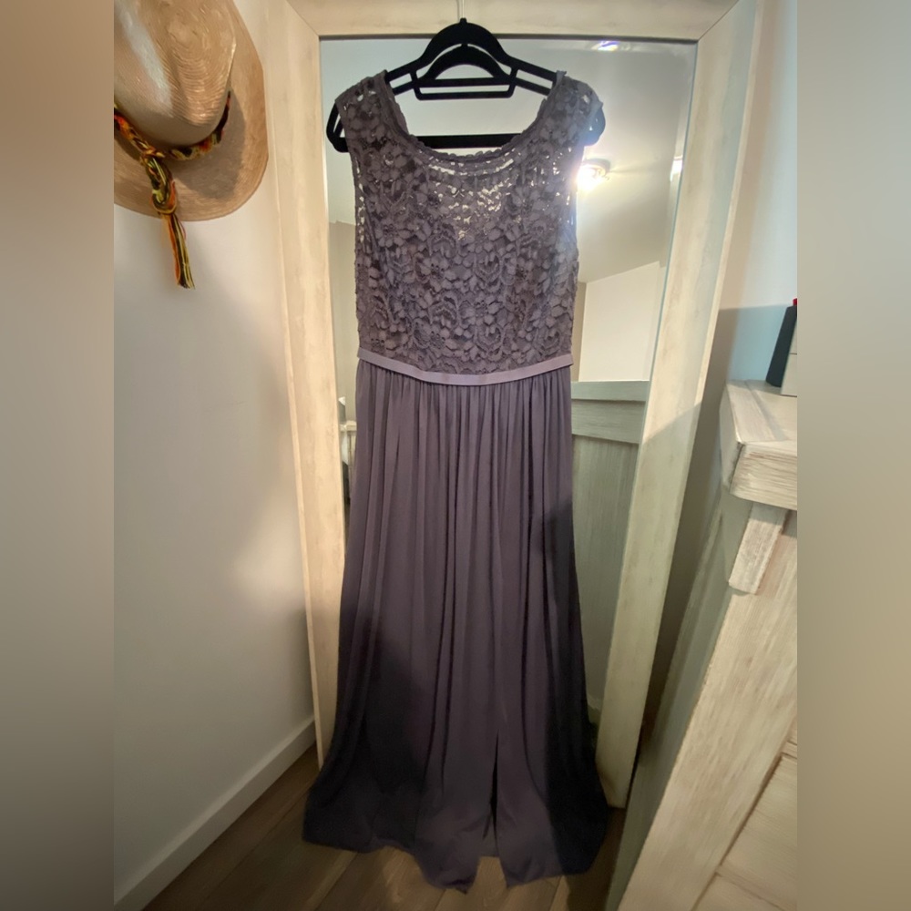 David’s Bridal lace bridesmaid dress with long mesh
